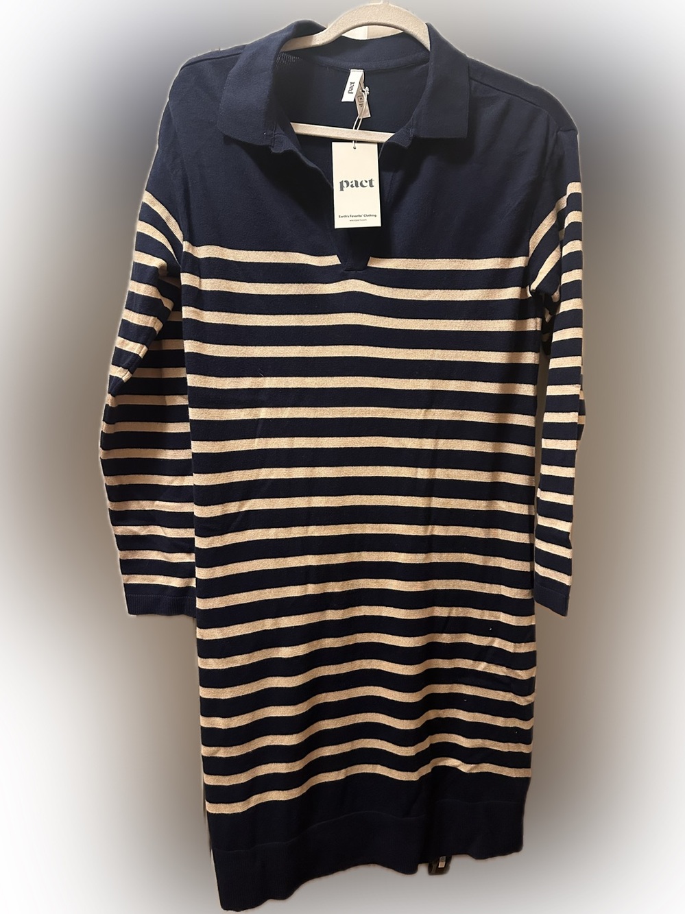 Pact Women’s Encinitas Navy and Cream Striped Polo Sweater Dress